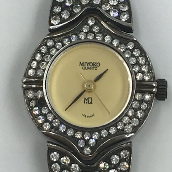 Vintage 1980s Miyoko Art Deco Rhinestone Quartz Watch